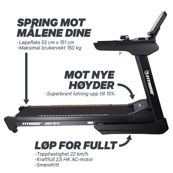 FitNord Sprint 500 G2 Tredemølle *SMØREFRI* 3